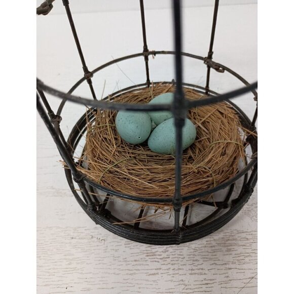Vintage Metal Wire Cage With Bird Nest & Eggs Farmhouse Rustic Hanging Decor - Picture 5 of 9